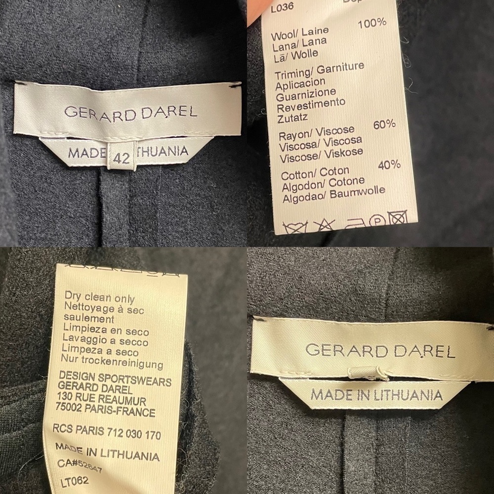 GERARD DAREL Black Wool Zip Front Blazer Jacket 42 EU - Picture 7 of 7